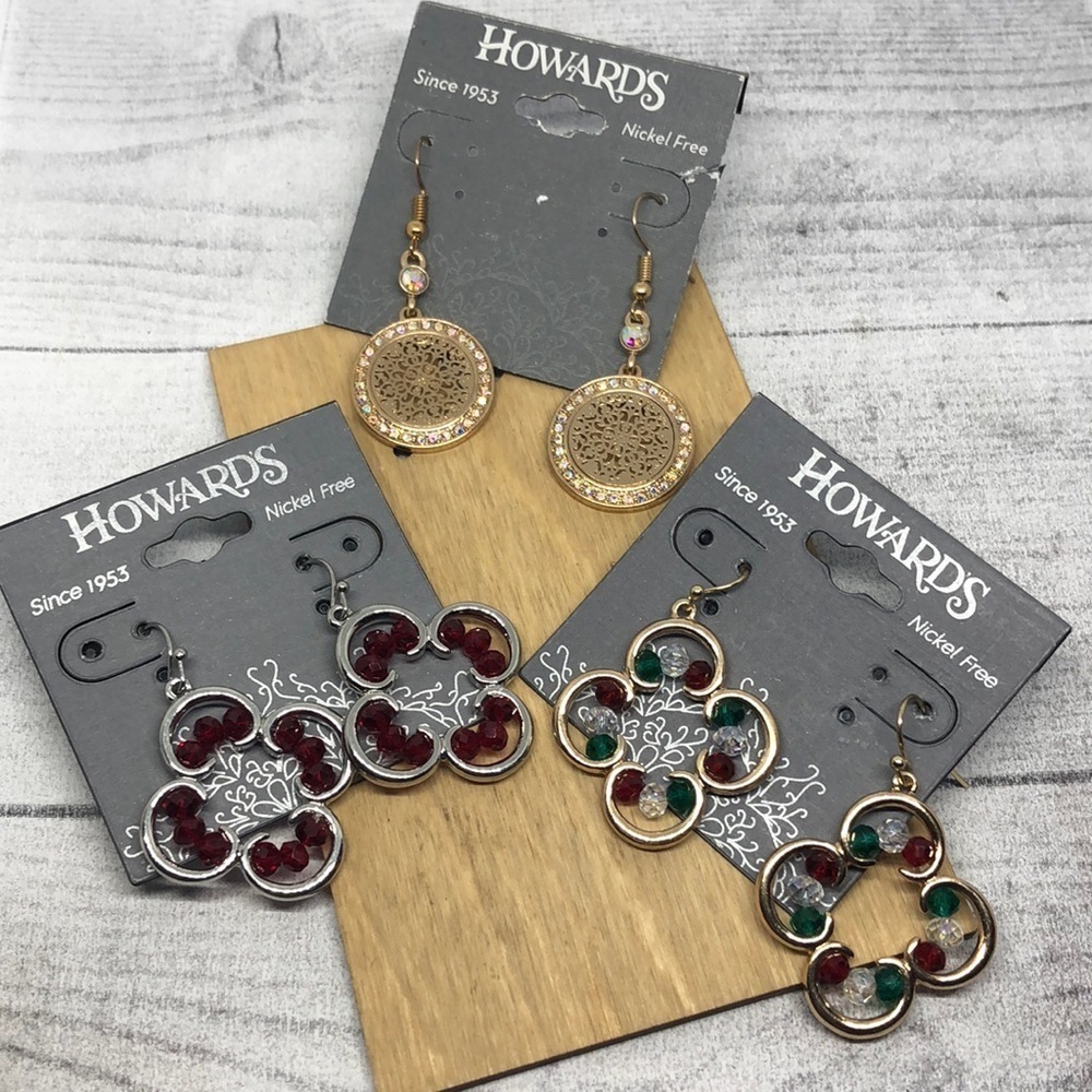 NWT Bundle lot 3 Howards Clover and Medallion Dressy Statement Dangle Earrings.